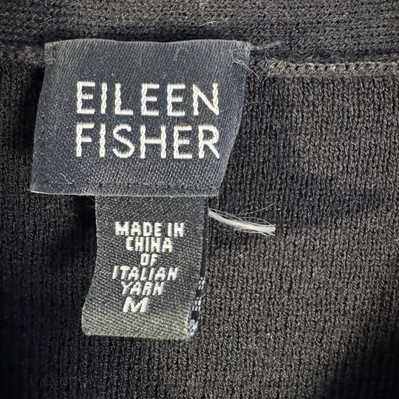 Eileen Fisher Black 100% Wool V-Neck Tunic Sweater Long Sleeve Size M Casual - Picture 4 of 8